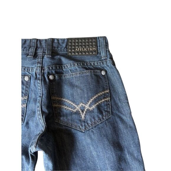 Affliction Jeans Mens 28x30 Blue Ace Slim Straight Button Fly Wrinkle Rinse Wash - Picture 8 of 9